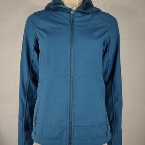 The North Face teal peacock blue full zip plush fleece Windwall jacket ladies XS